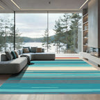 Coral Teal Cream Horizontal Stripe Rug