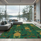 Deep Green Tropical Floral Arrangement Rug