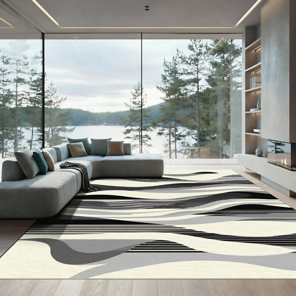 Monochrome Abstract Wave Stripes Rug