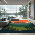 Sunset Mountain Deer Forest Vista Rug