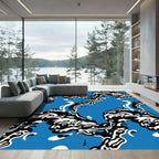 Abstract Blue Black White Swan Shapes Rug