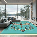 Deco Teal Dragonfly Scrollwork Rug