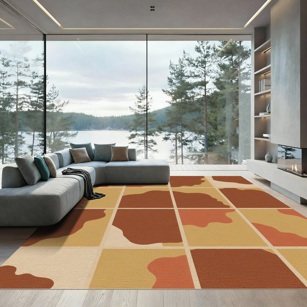 Earthy Tones Abstract Organic Squares Rug