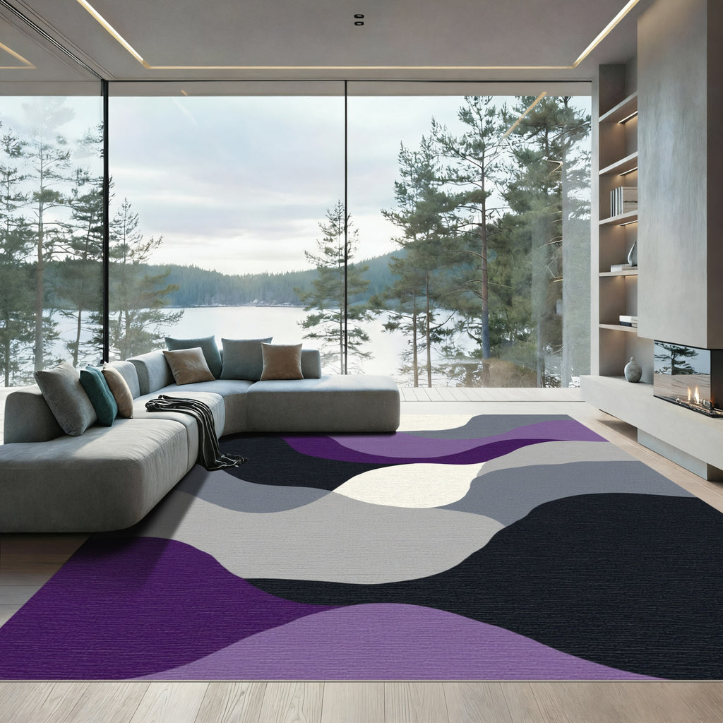 Abstract Purple and Gray Wavy Layers Rug