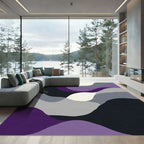 Abstract Purple and Gray Wavy Layers Rug