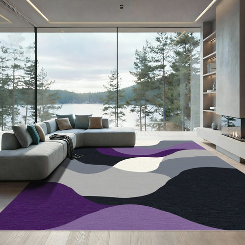 Abstract Purple and Gray Wavy Layers Rug