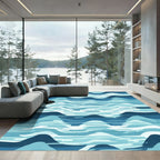 Abstract Blue Ocean Wave Landscape Rug