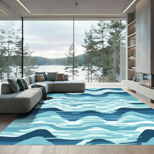 Abstract Blue Ocean Wave Landscape Rug