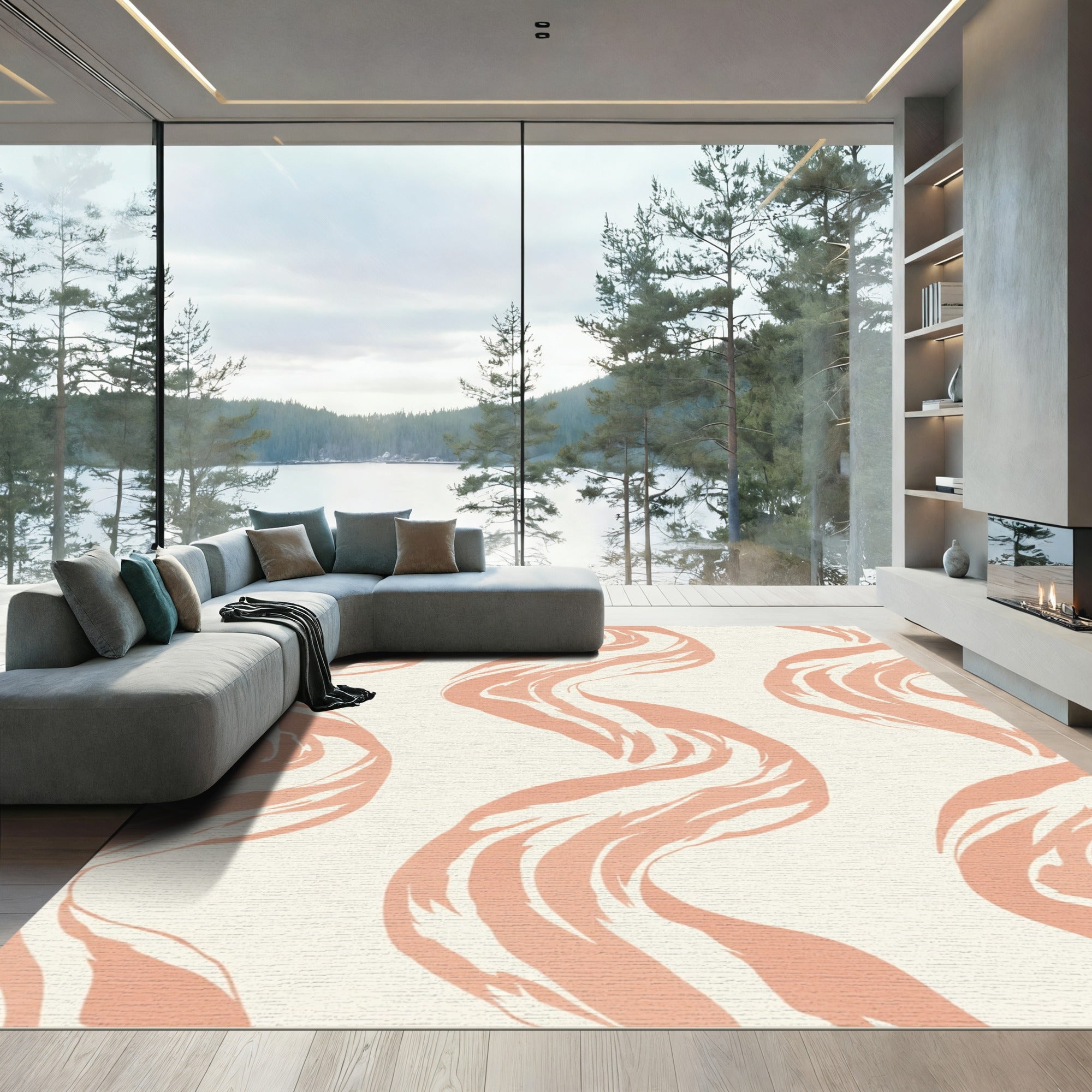 Coral Wave Brushstroke Rug