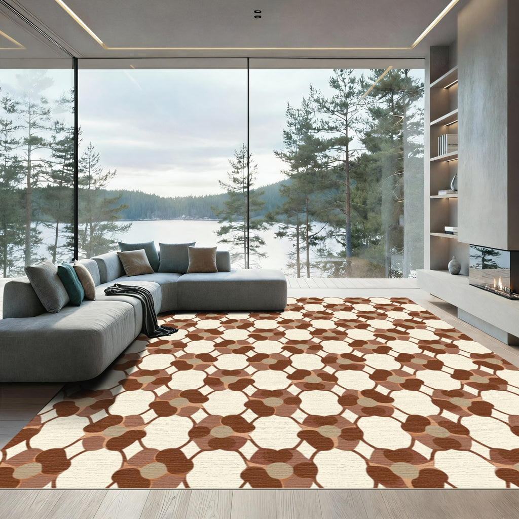 Brown Beige Floral Lattice Rug