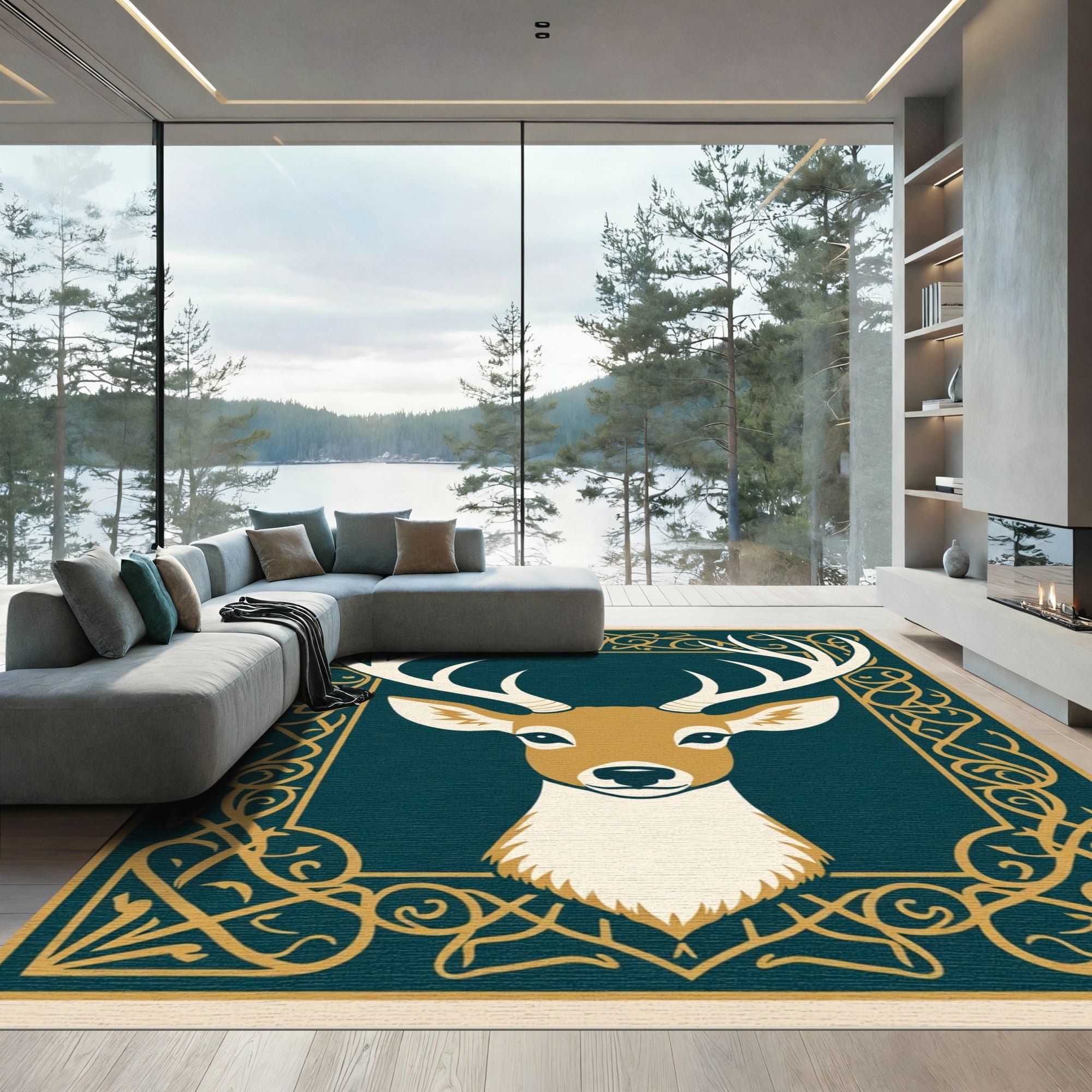 Golden Stag Celtic Knot Art Rug