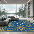Nautical Maritime Scene Blue Gold Rug