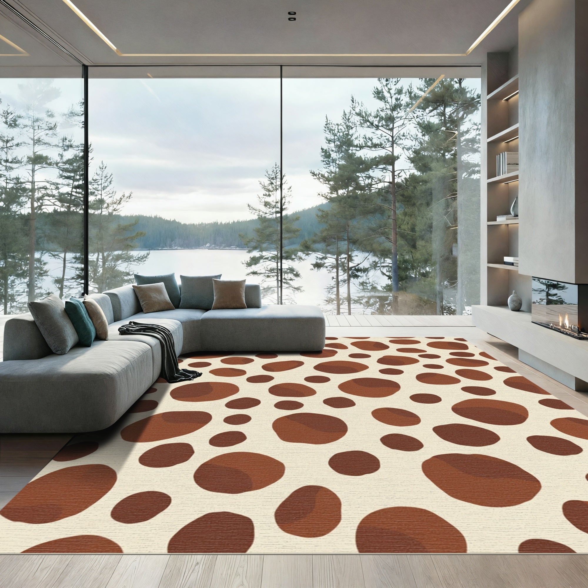 Brown Spotted Natural Organic Shapes Rug
