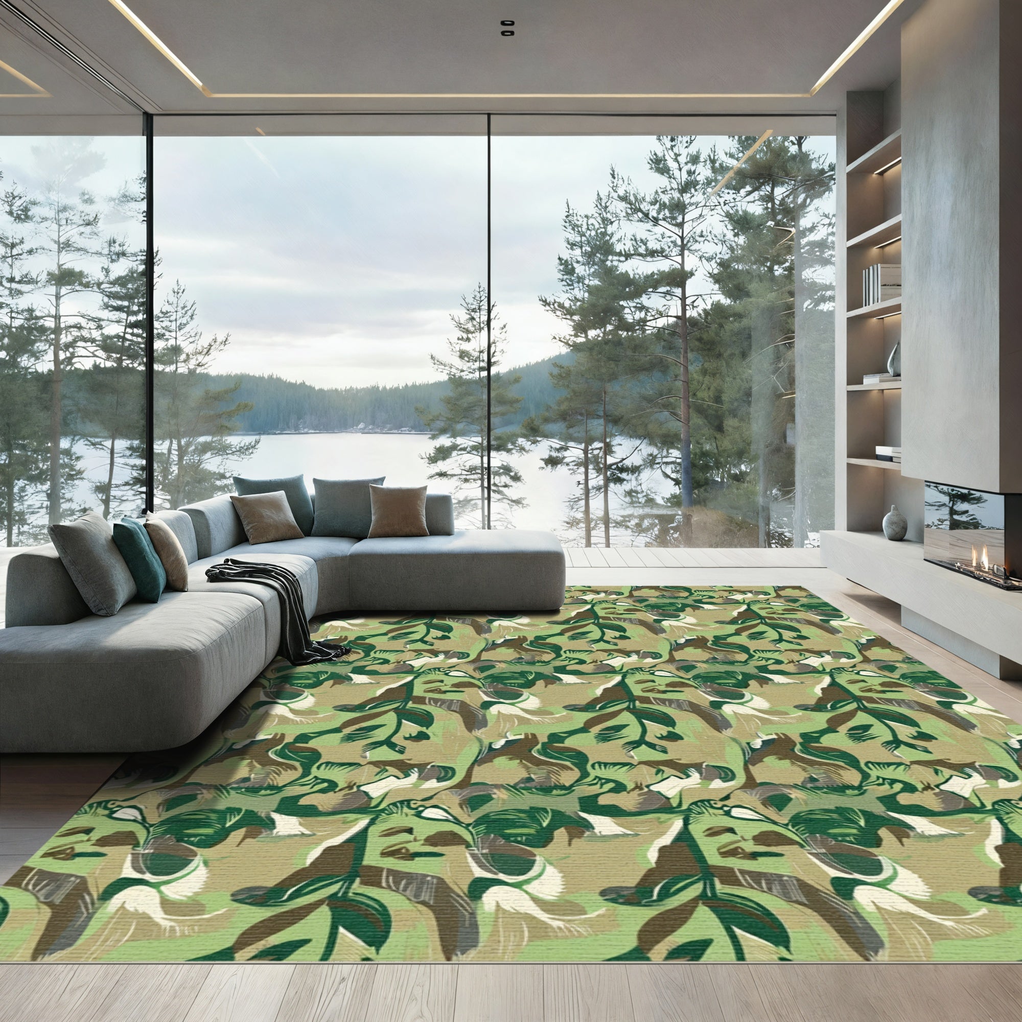 Earthy Abstract Camouflage Foliage Rug