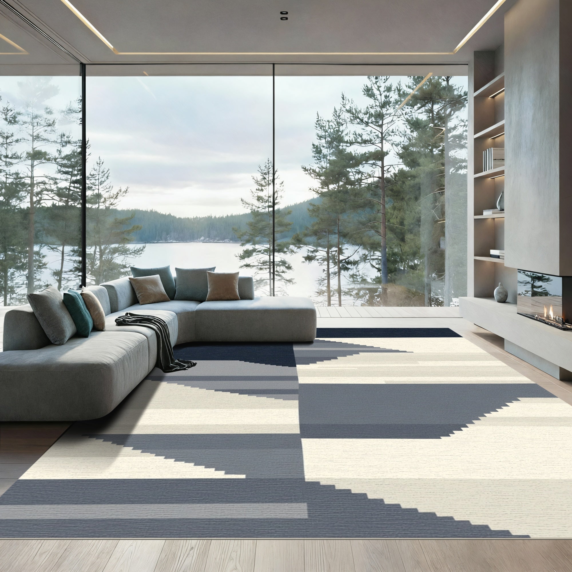 Monochromatic Pixelated Landscape Rug
