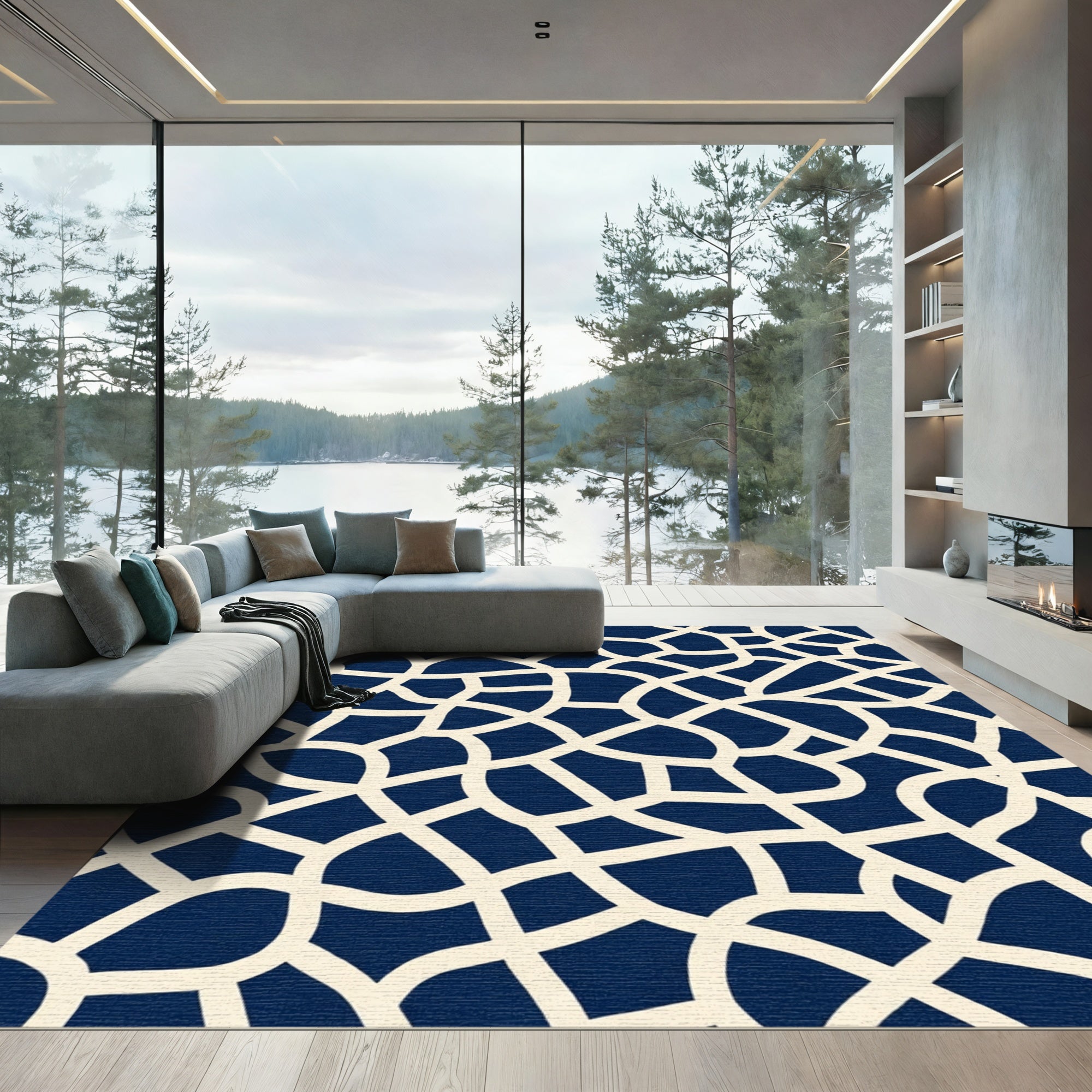 Lush Navy Organic Interlocking Web Rug