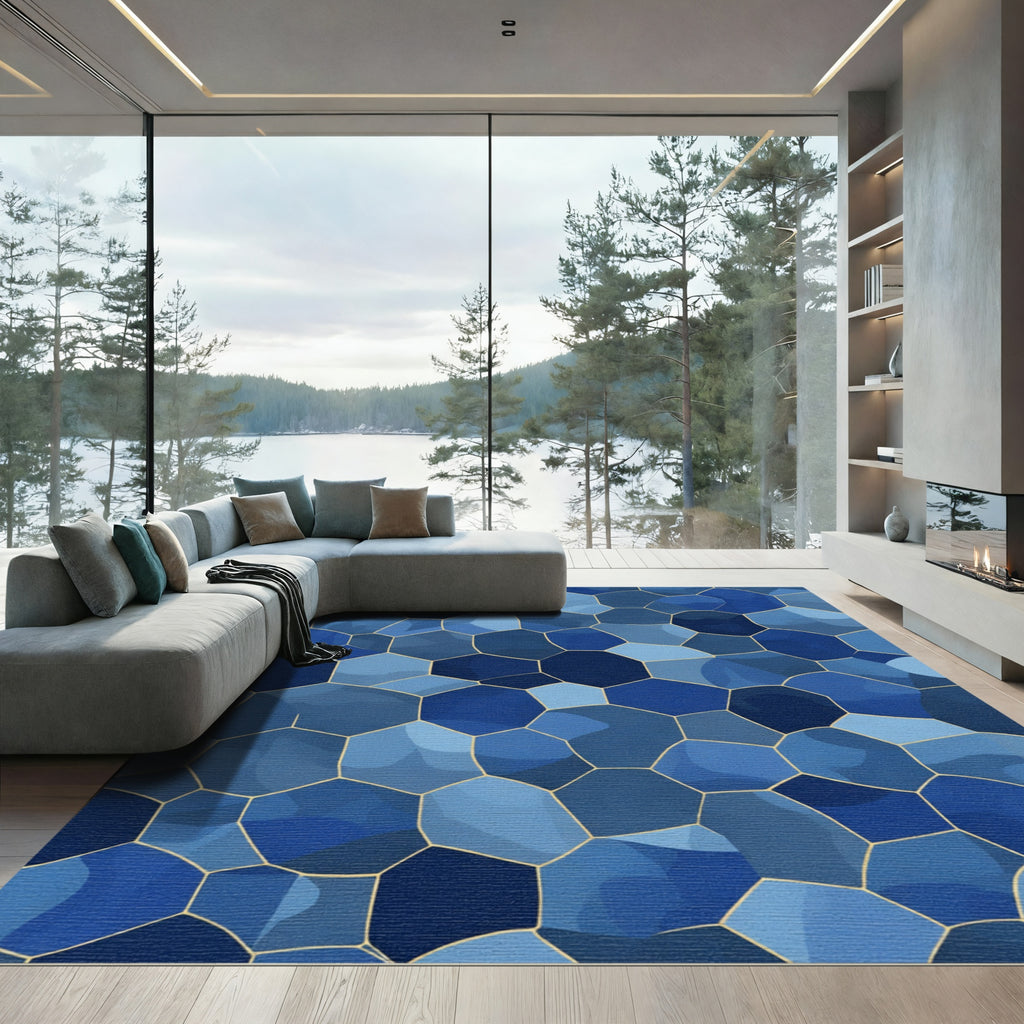 Deep Blue Geometric Tessellation Texture Rug