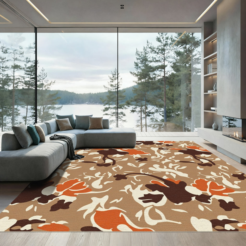 Rust Abstract Floral Bloom Rug