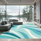 Oceanic Teal Swirl Abstract Composition Rug
