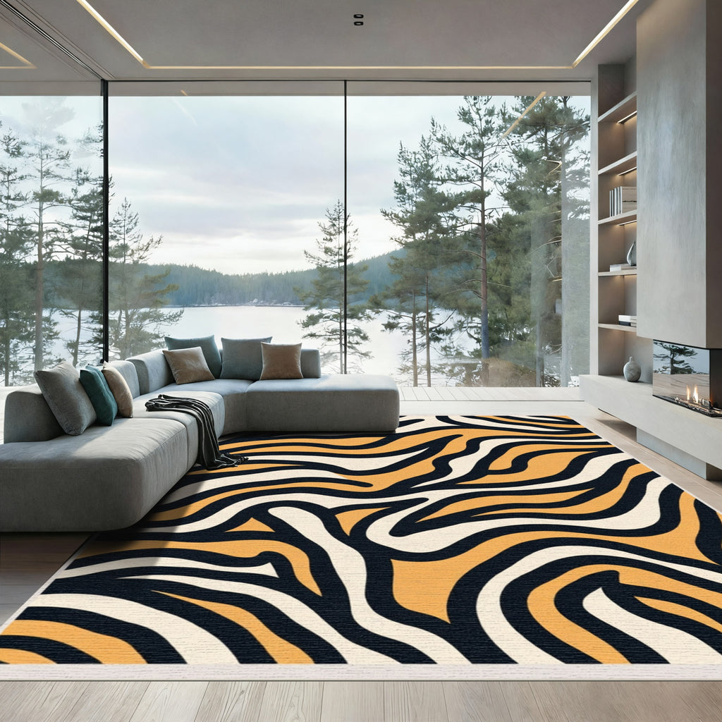 Orange Black Cream Zebra Stripes Rug