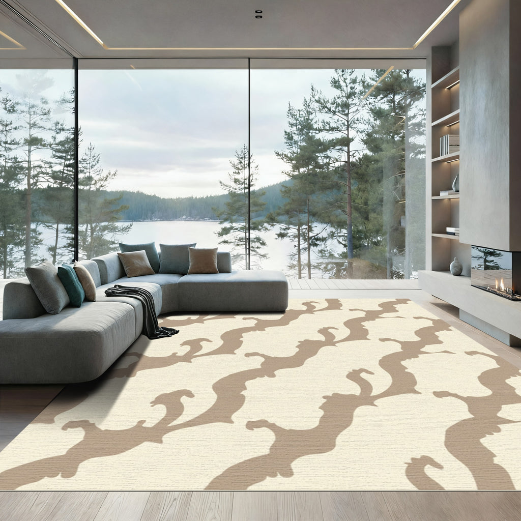 Tan Organic Vine Swirl Rug