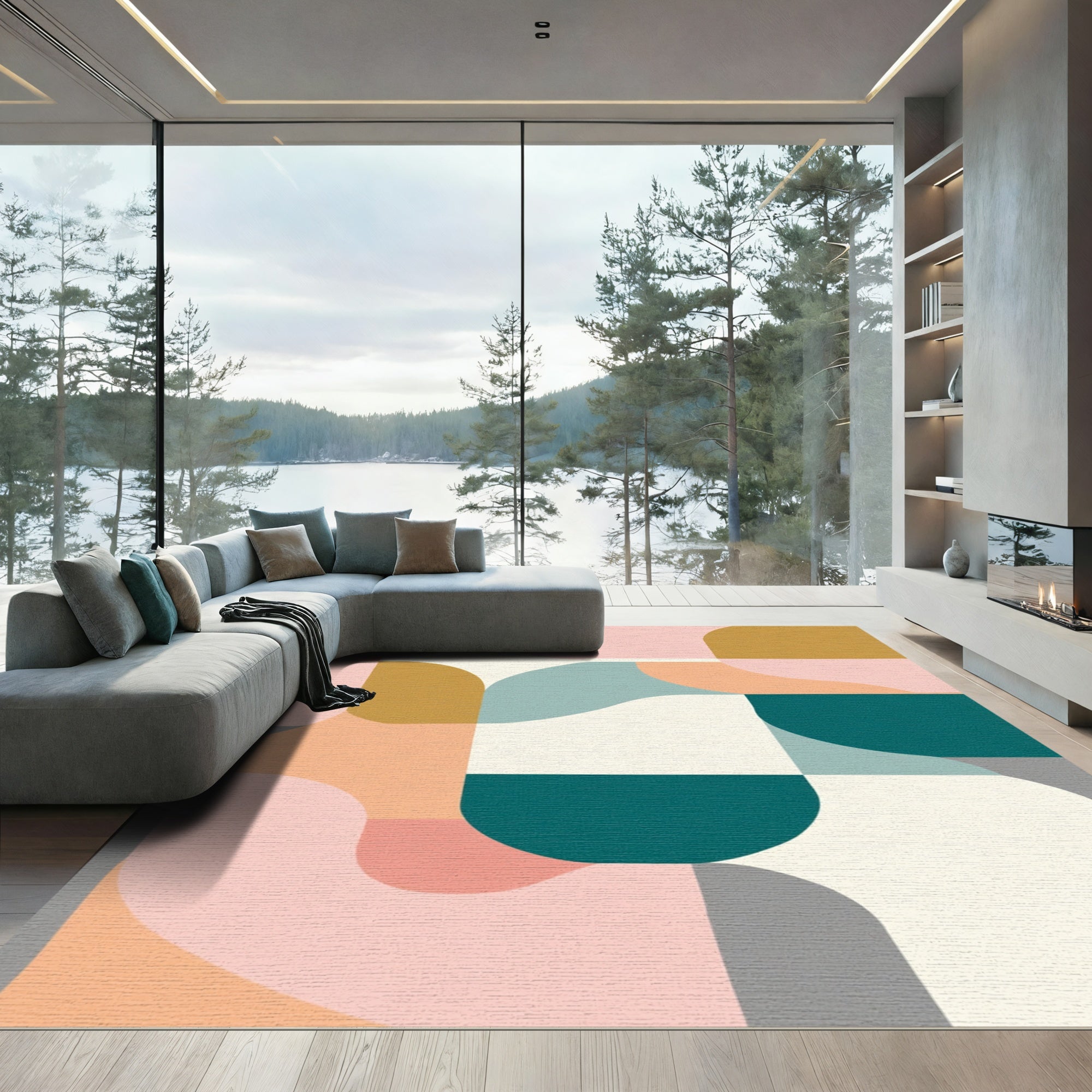 Pastel Geometric Abstract Waves Rug