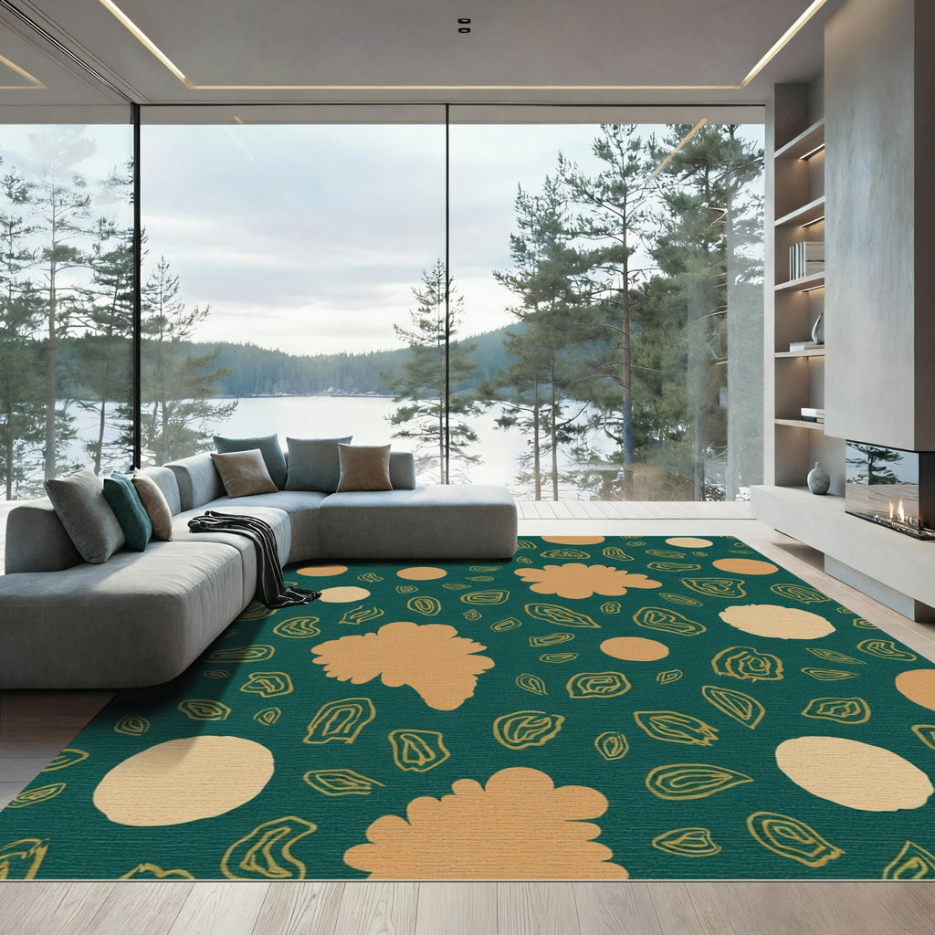 Abstract Earthy Organic Shapes Teal Rug