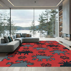 Red Moose And Snowflake Pattern Rug
