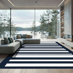 Classic Dark Blue White Stripe Rug