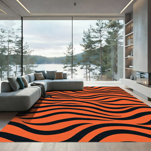 Bold Orange Tiger Stripe Waves Rug
