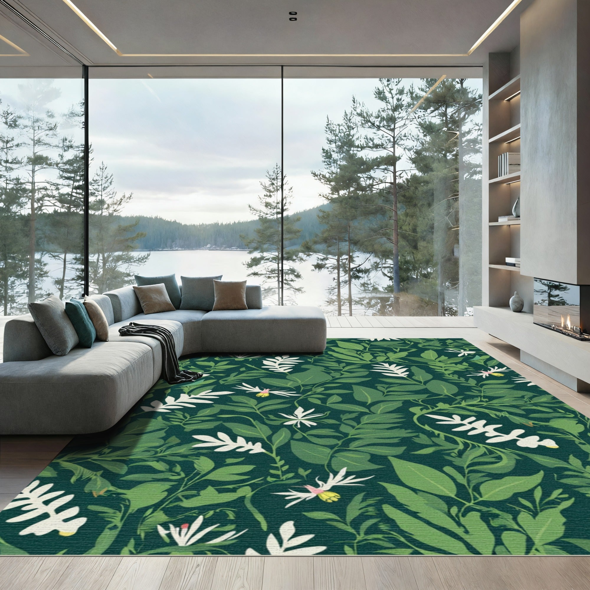 Deep Forest Tropical Leaf Collage Rug