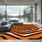 Bold Orange Black Swirl Abstract Rug