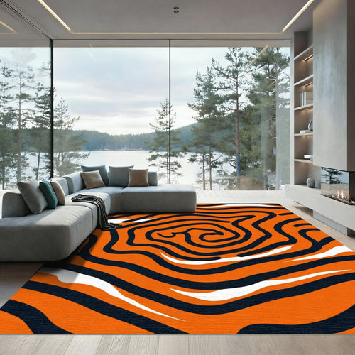 Bold Orange Black Swirl Abstract Rug