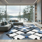 Geometric Blue Diamond Pixel Art Rug