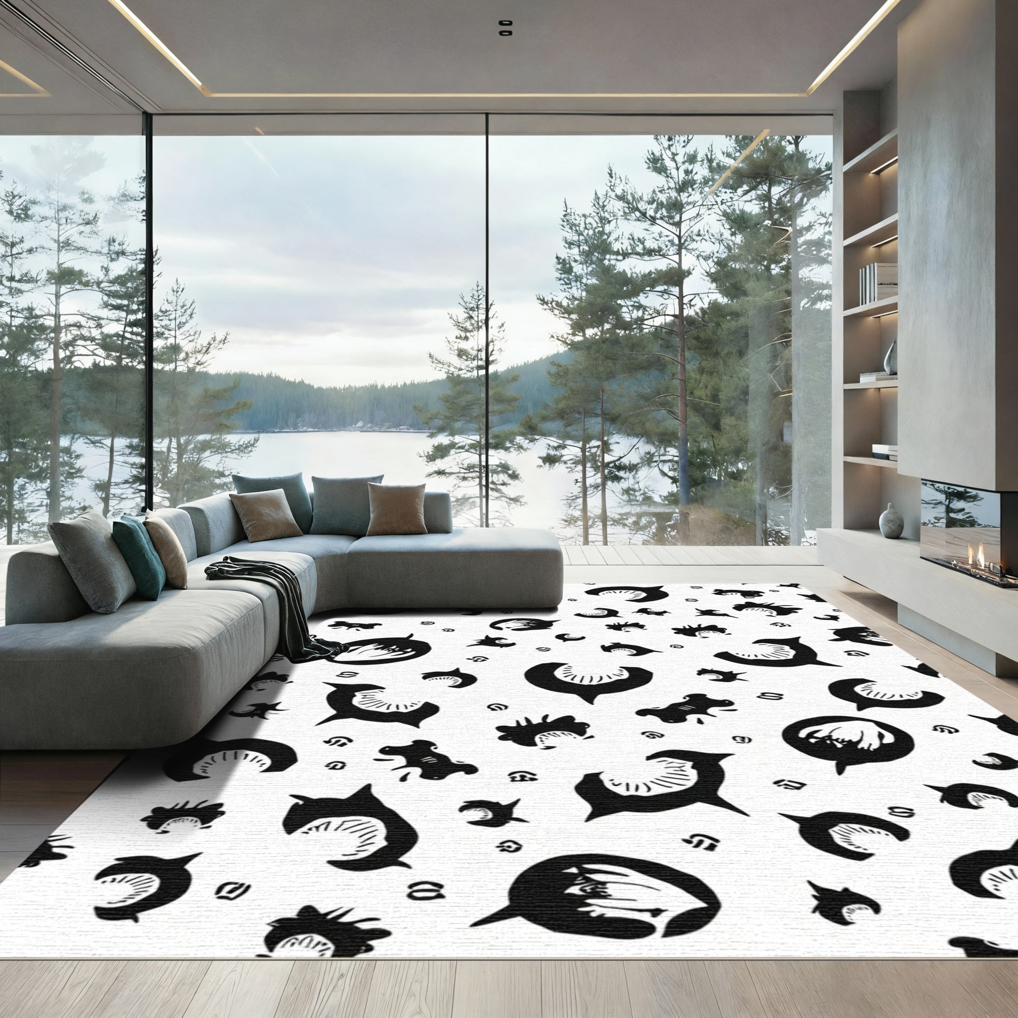 Abstract Black Jagged Forms Rug