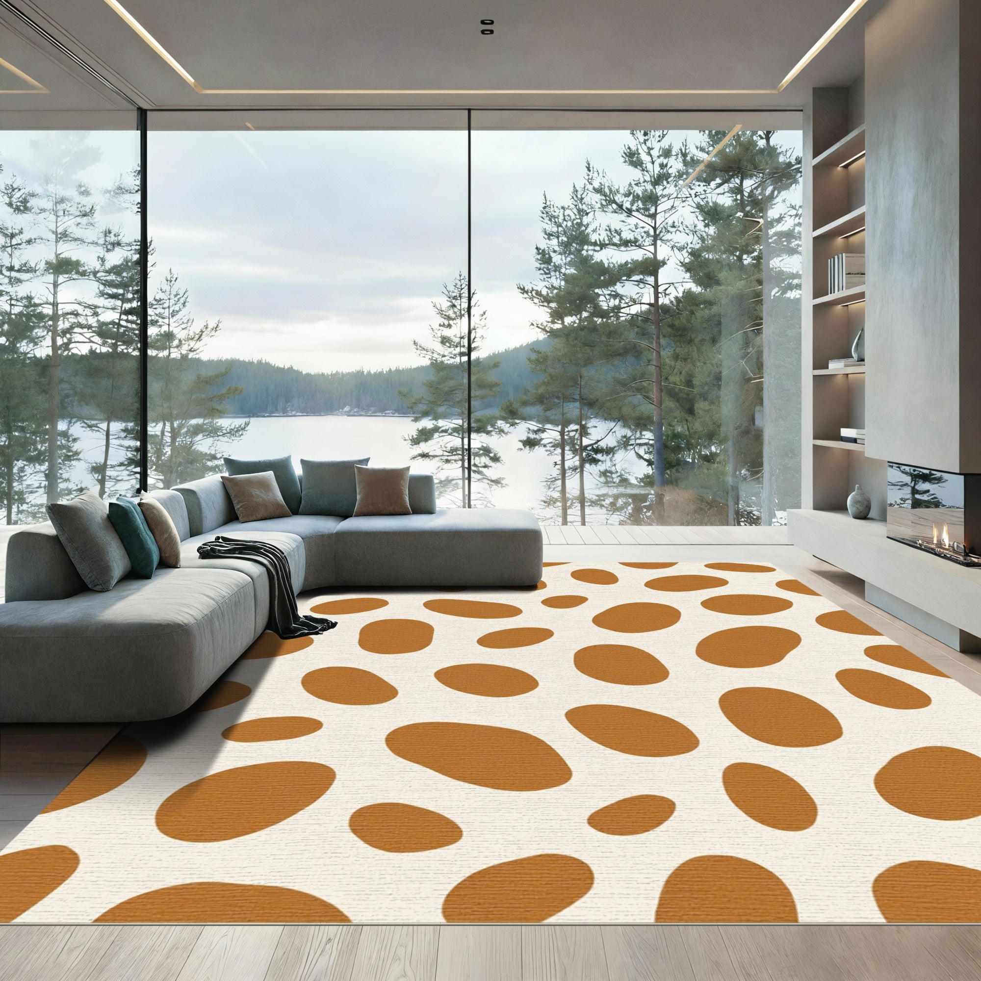 Rich Ochre Abstract Blob Composition Rug