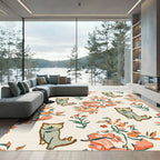 Whimsical Cat Floral Cream Rug