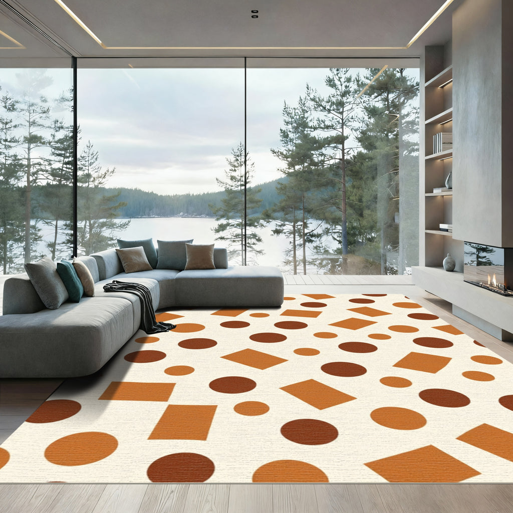 Earthy Orange Circles Rectangles Congruent Rug
