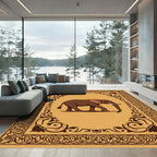 Brown Elephant Ornate Border Rug