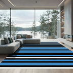 Bold Blue Black White Stripe Rug