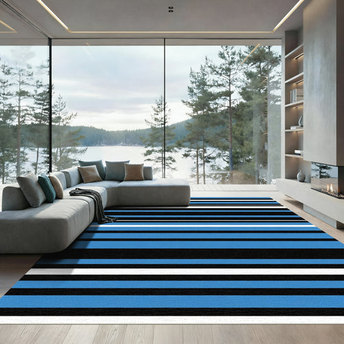 Bold Blue Black White Stripe Rug