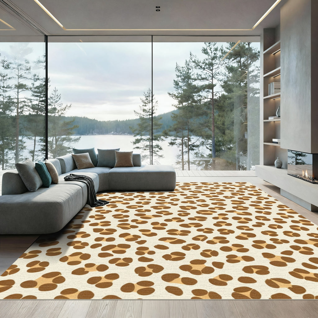 Cream Brown Spotted Animal Print Rug