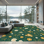 Whimsical Golden Animals Floral Meadow Rug