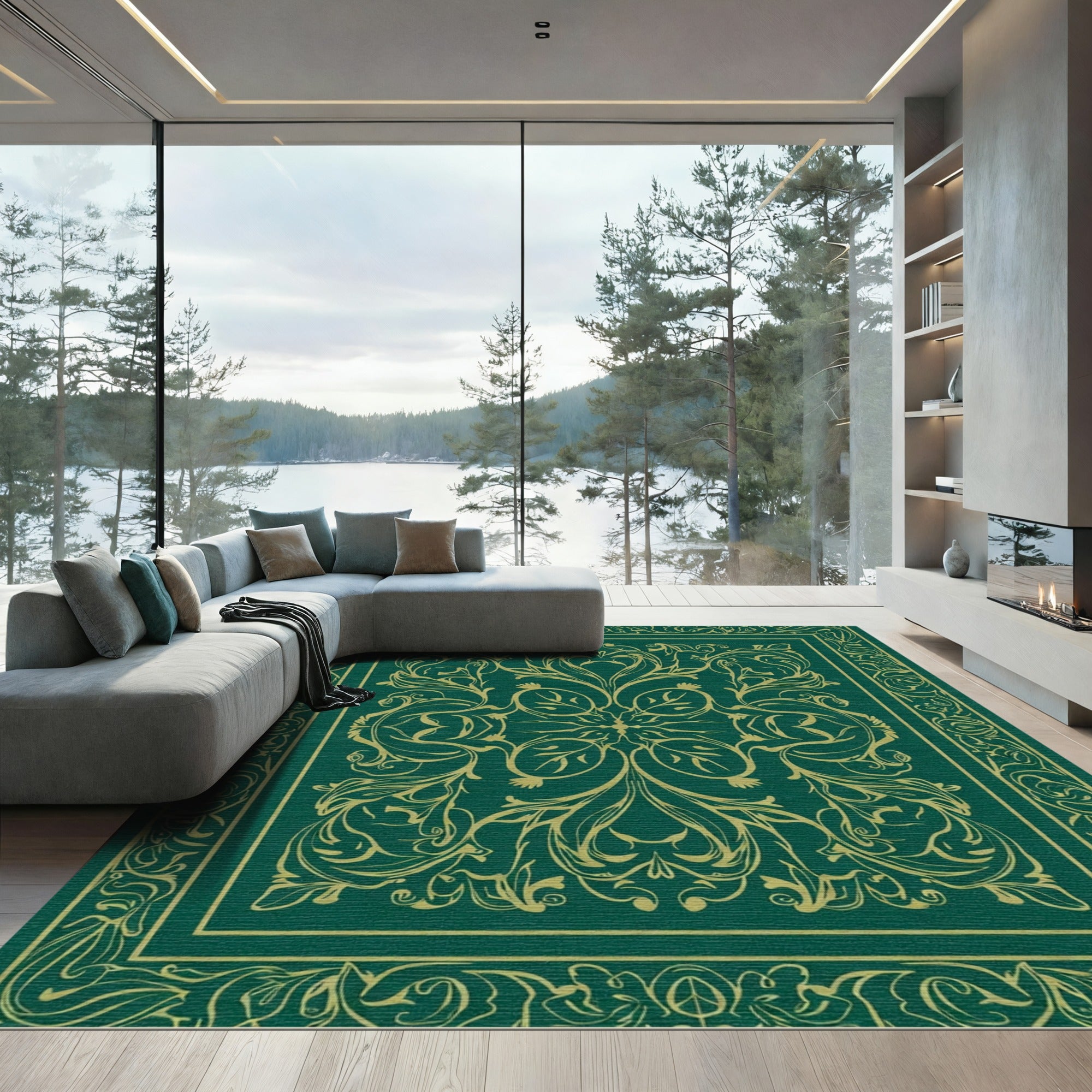 Emerald Gold Flourish Medallion Rug