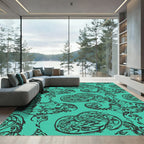 Teal Black Abstract Swirls Rug