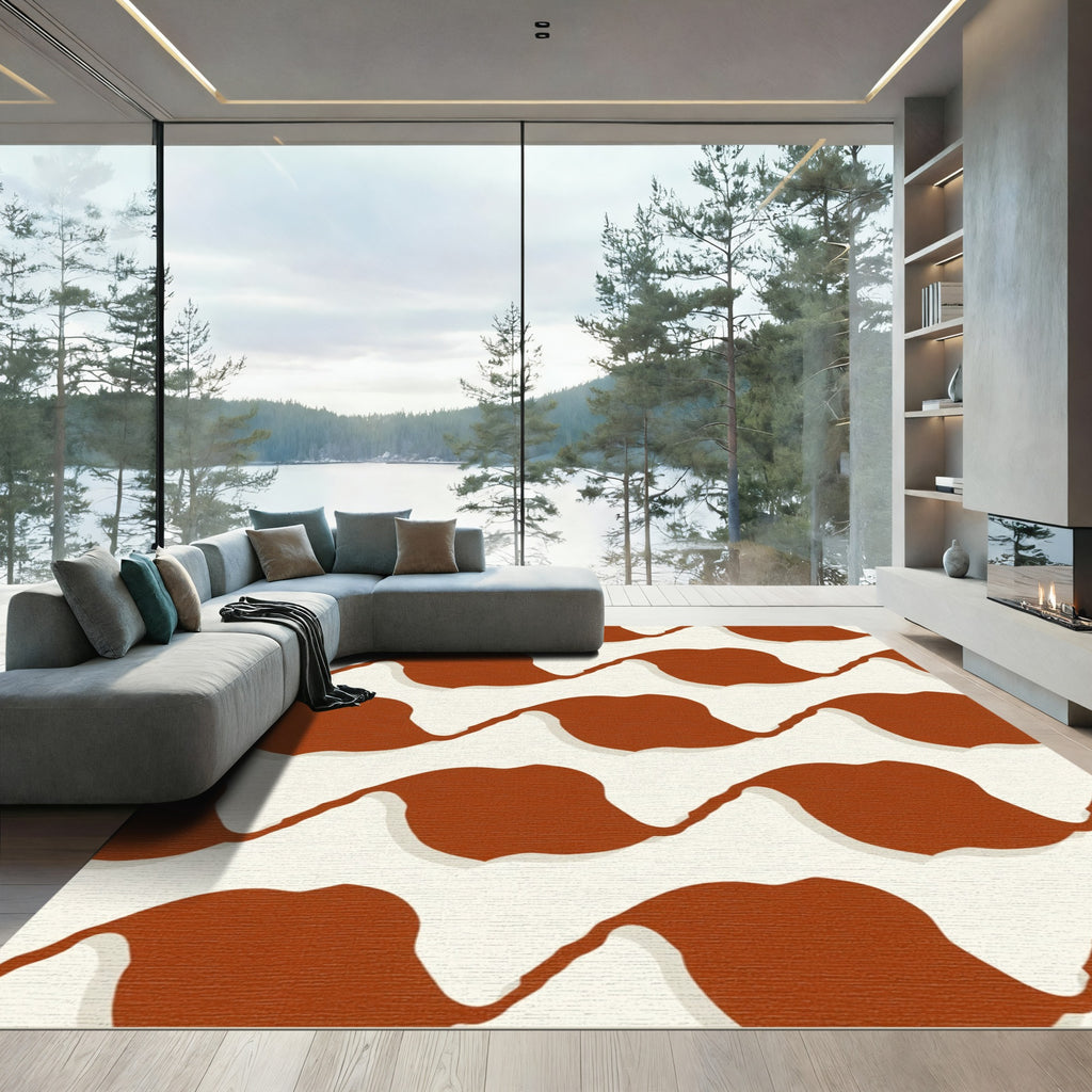 Terracotta Cream Abstract Organic Waves Rug