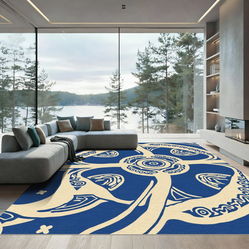 Navajo Inspired Blue Cream Swirls Rug
