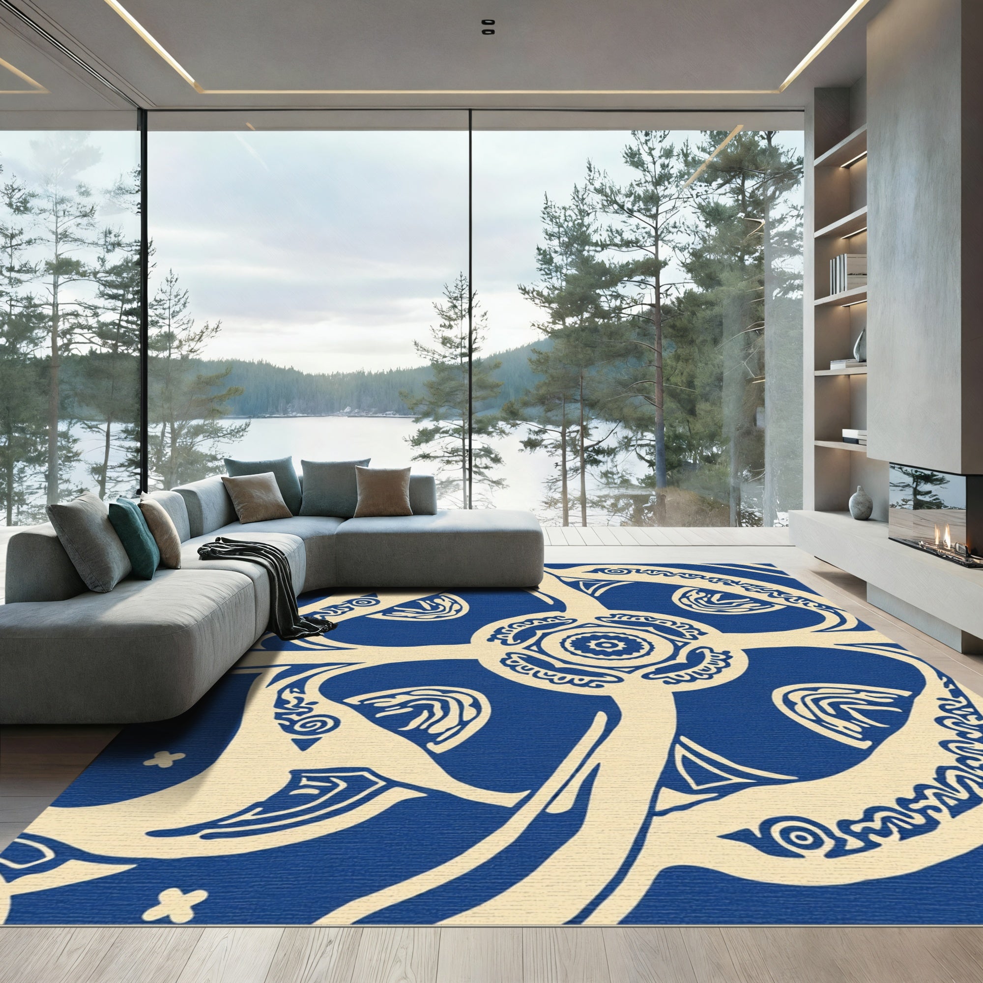 Navajo Inspired Blue Cream Swirls Rug