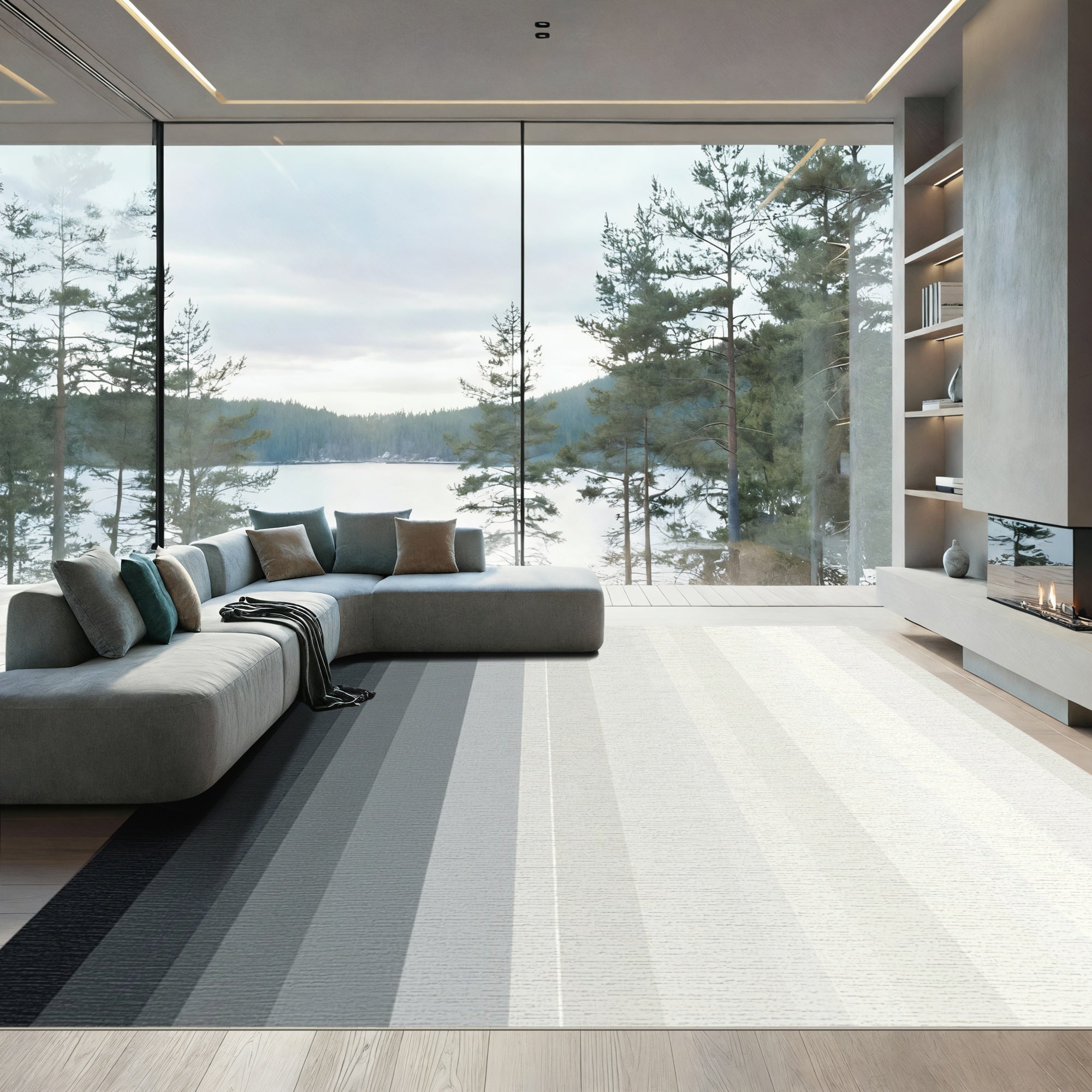 Modern Charcoal Gray Gradient Stripes Rug