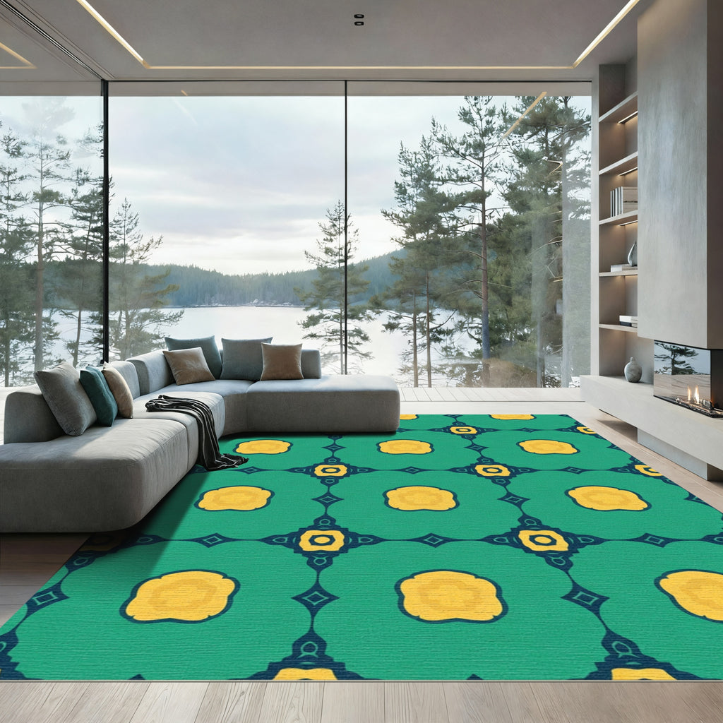 Teal Yellow Intricate Floral Medallion Rug